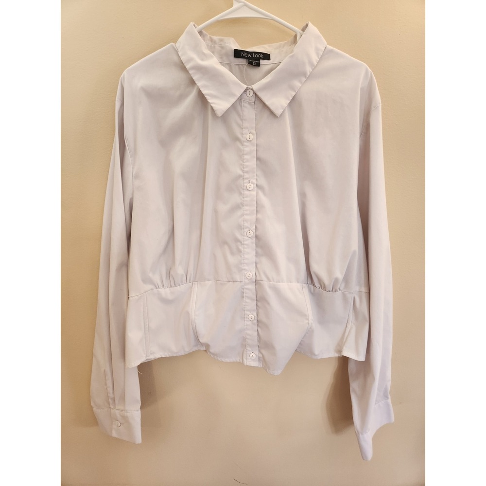 New Look White Long Sleeve Corset Waist Button Down Blouse Shirt Womens‎ 3X